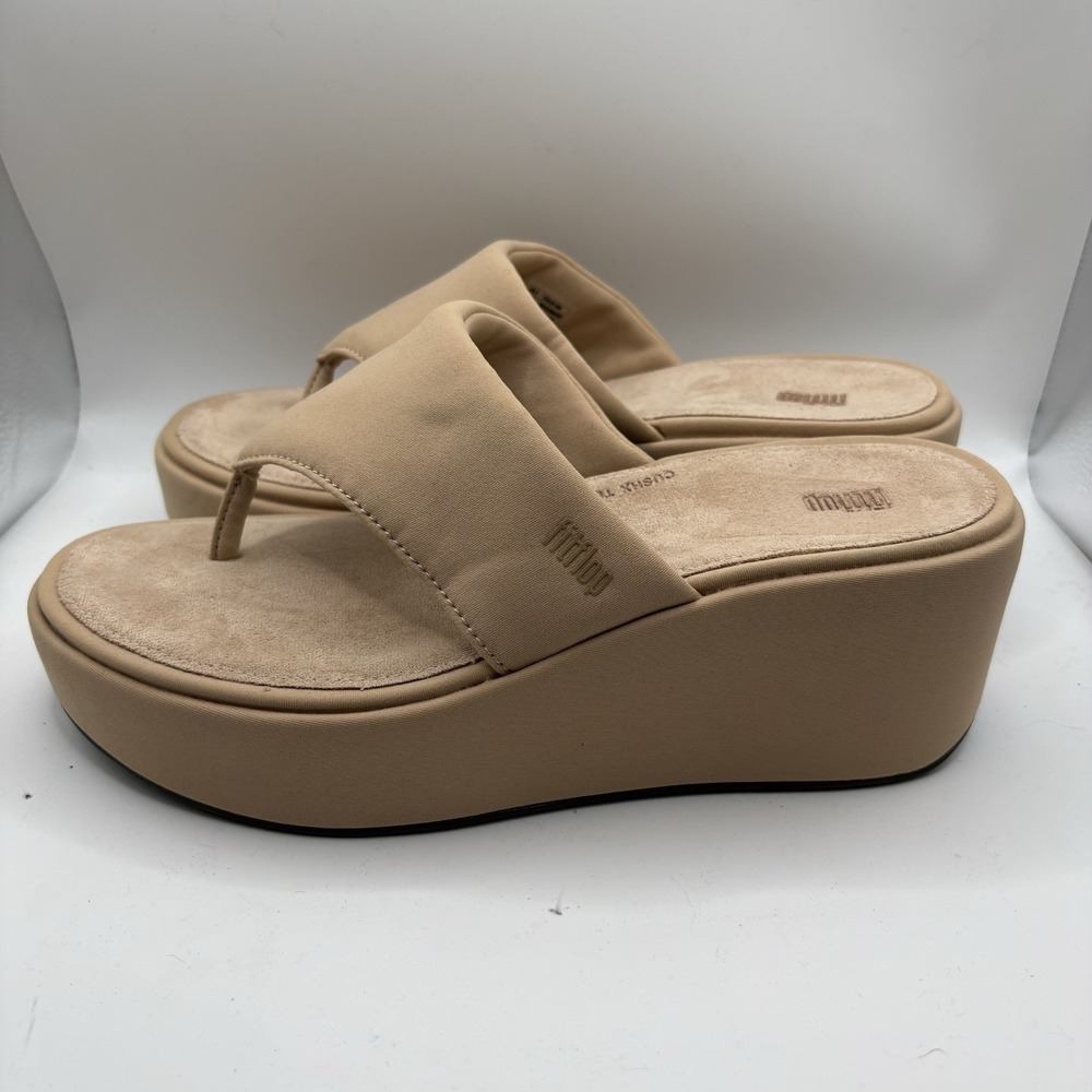 FitFlop Cream Beige Platform Wedge Toe Post Sandals size 8